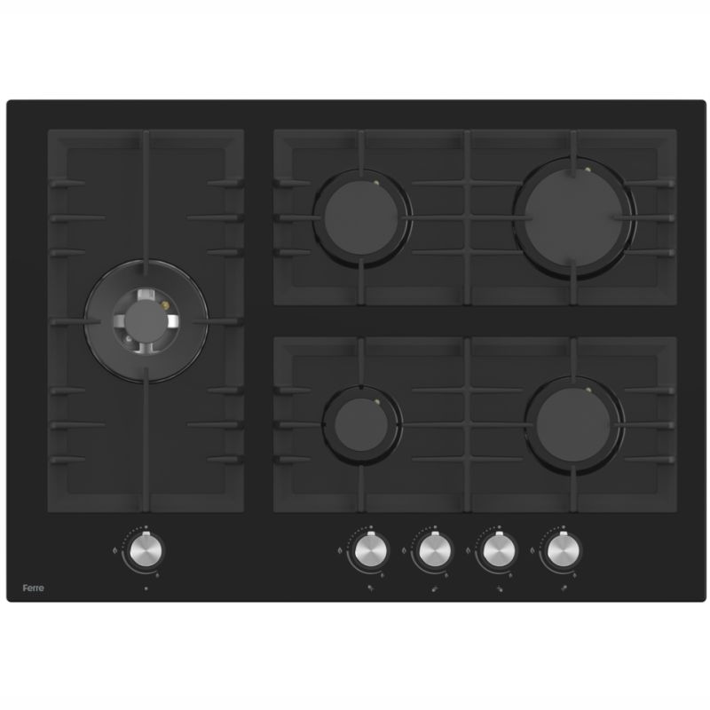 Ferre 70cm 5 Burner Black Glass Gas Hob - BL135