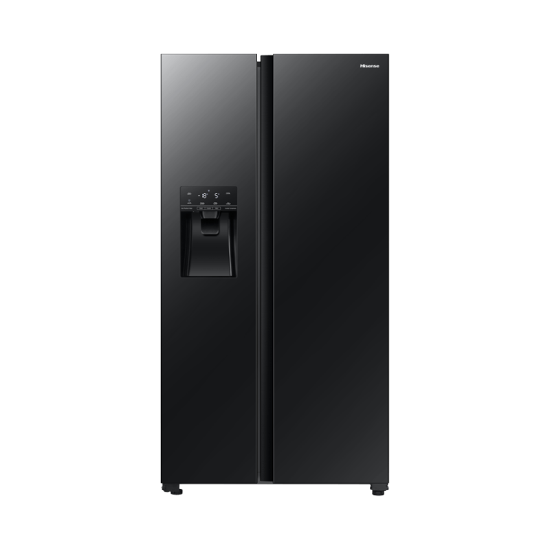 Hisense 535L Black Glass Side By Side Fridge / Freeze H700SMIIDL